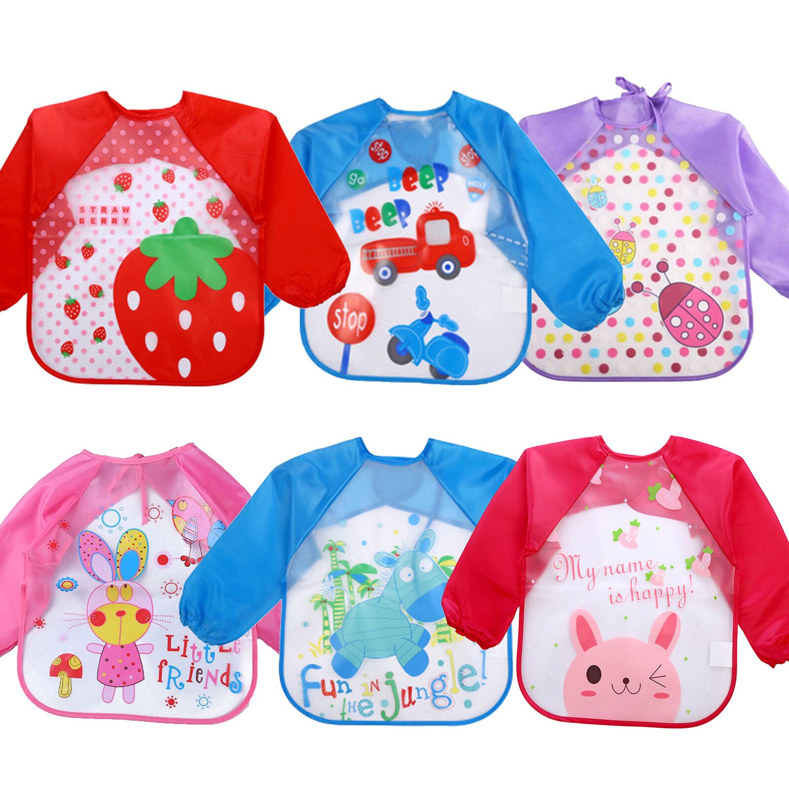 6 Style Baby Starter Bibs Girl Boy Infant Feeding Bib Cartoon Long Sleeve Waterproof Apron Kids Toddler Dinner Baberos Smock