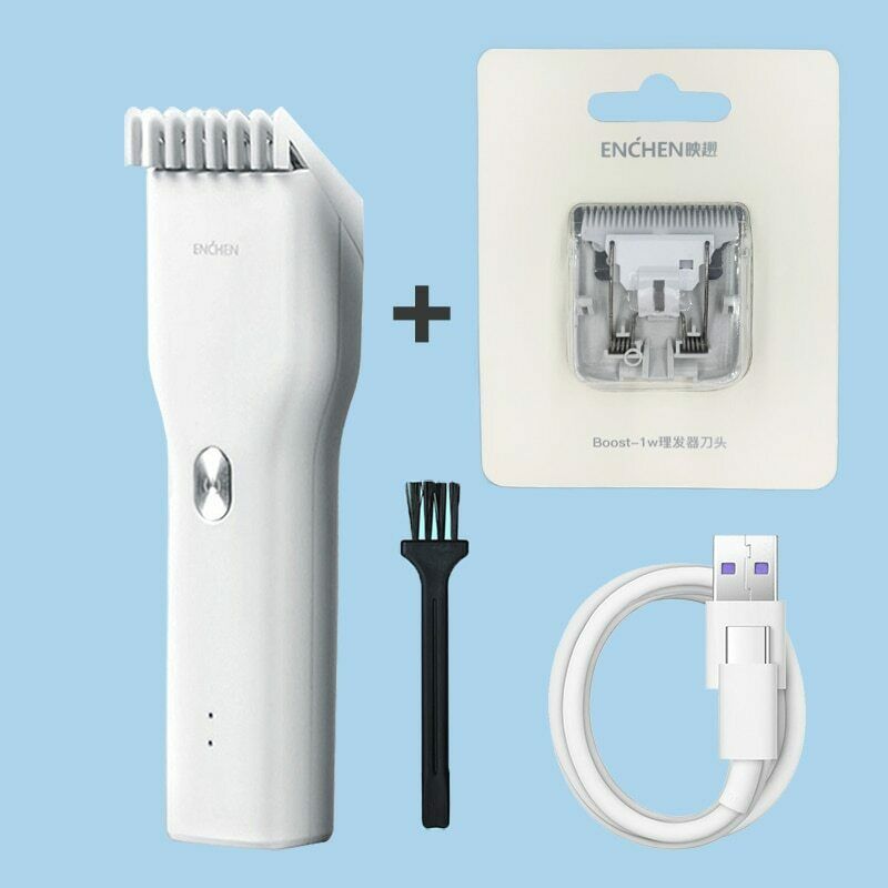 Bebê silencioso máquina de cortar cabelo para crianças aparadores de cabelo sem fio bebês infantil adulto kit de corte de cabelo à prova dwaterproof água recarregável navalha hairdesse: ENCHEN White 2 Heads