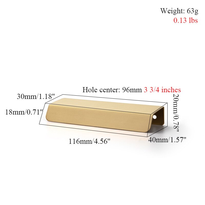 Modern Brass Brushed Hidden Handle Cabinet Handles Sliced Finger Pull Handle Kitchen Cupboard Pulls for Furniture Hardware: 96mm-12pcs