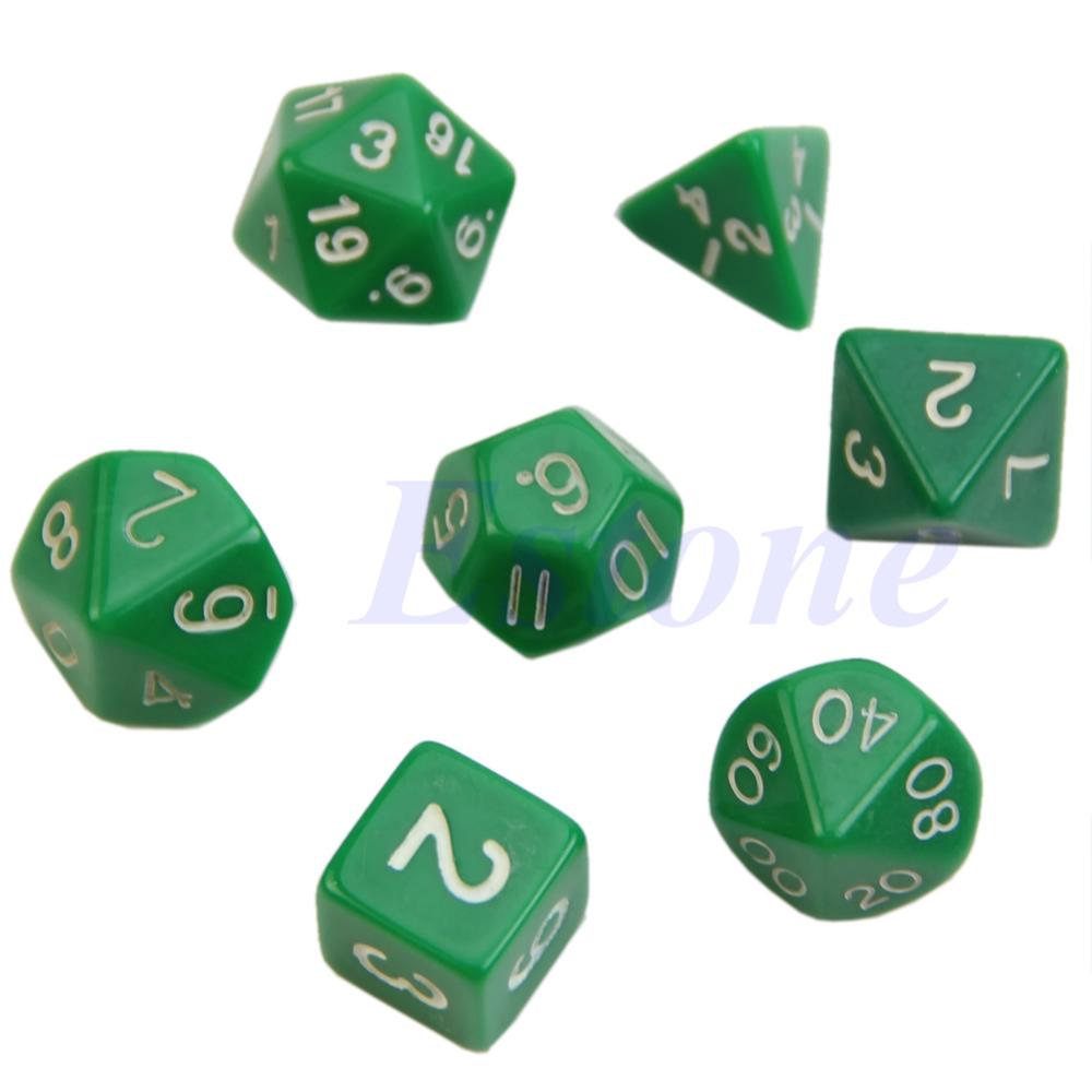 7 pçs branco tomado partido morrer d4 d6 d8 d10 d12 d20 rpg poli jogo de dados: green