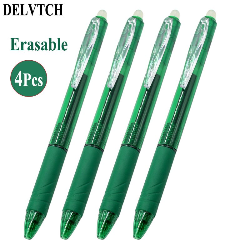 DELVTCH 4pcs/set 0.5mm Magic Erasable Pen Retractable Button Slide Press Gel Pen Red/Blue/Black/Green Ink Office School Writing: 4pcs Green Ink