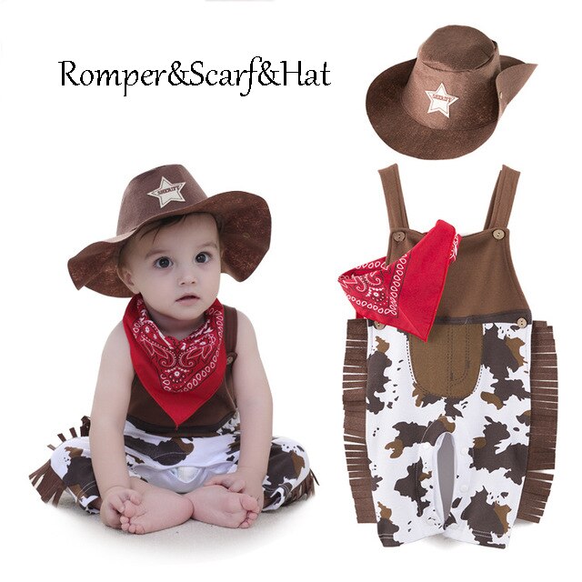 Baby Romper Infant Baby Boy Cowboy Outfit Set Kleider Strampler Dick cowboy hut + speichel handtuch Formale Anzug 3 stücke