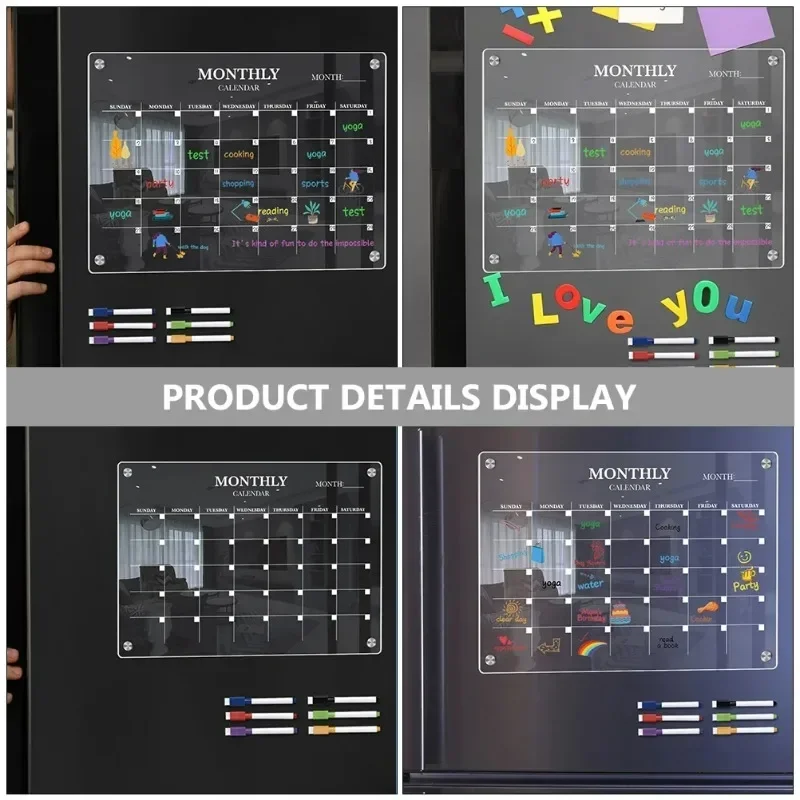 Kühlschrankmagnet, Kalender, Magnettafel, Wochenplaner, wiederverwendbare, trocken abwischbare Tafel, Zeitplan, transparente Kühlschrank-Nachrichten-Menü-Spielereien