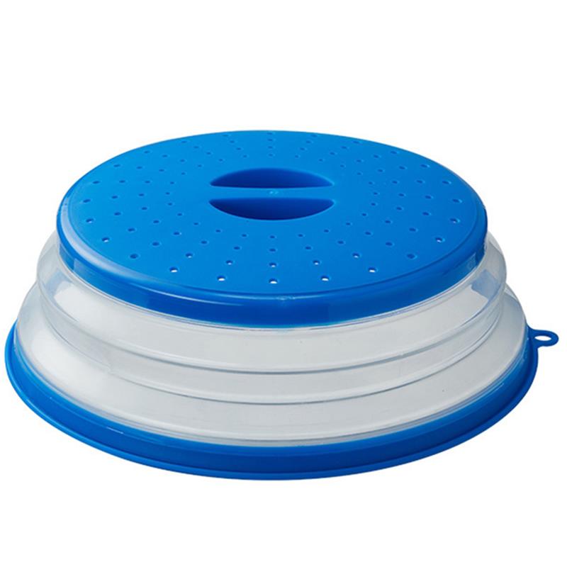 Vented Inklapbare Magnetron Deksel Ploetert Proof Voedsel Plaat Cover Grip Handvat Vapor Gaten Vaatwasmachinebestendig Bpa-vrij: Blue