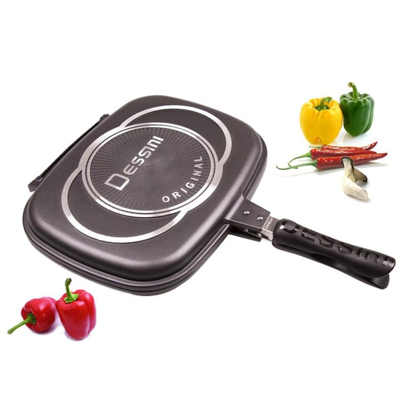 Vendita calda 32/36cm doppia griglia laterale padella utensili per pentole acciaio doppia faccia friggere cucina cottura bistecca accessori in acciaio inossidabile