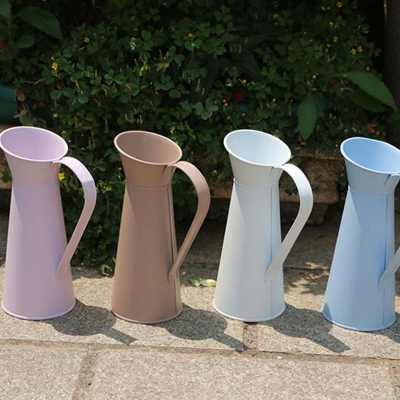 Vaso In Metallo Vintage Shabby Chic Cream - Brocca Smaltata Per Fiori - Altezza 20 Cm - Decorazione Rustica Per Casa
