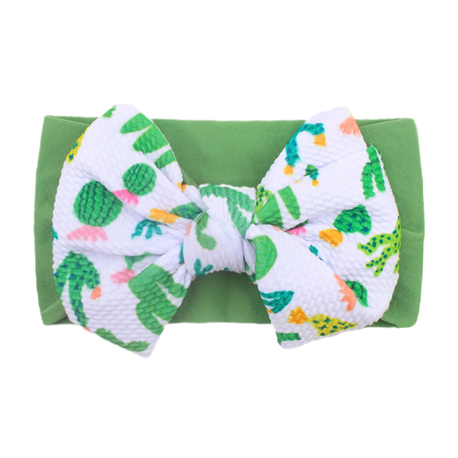 Baby Grote Boog Zachte Hoofdbanden Bloem Print Tulband Haarband Bunny Boog Headwrap Kinderen Meisje Head Wrap Baby Meisjes Haar Accessoires: Green 