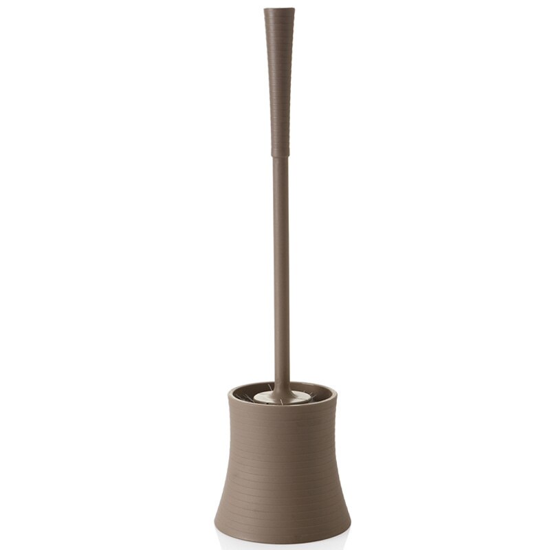 Plastic Toilet Brush Cover Round Head Toilet Cleaning Brush Anti Slip Handle Toilet Cleaning Brush Set: Brown