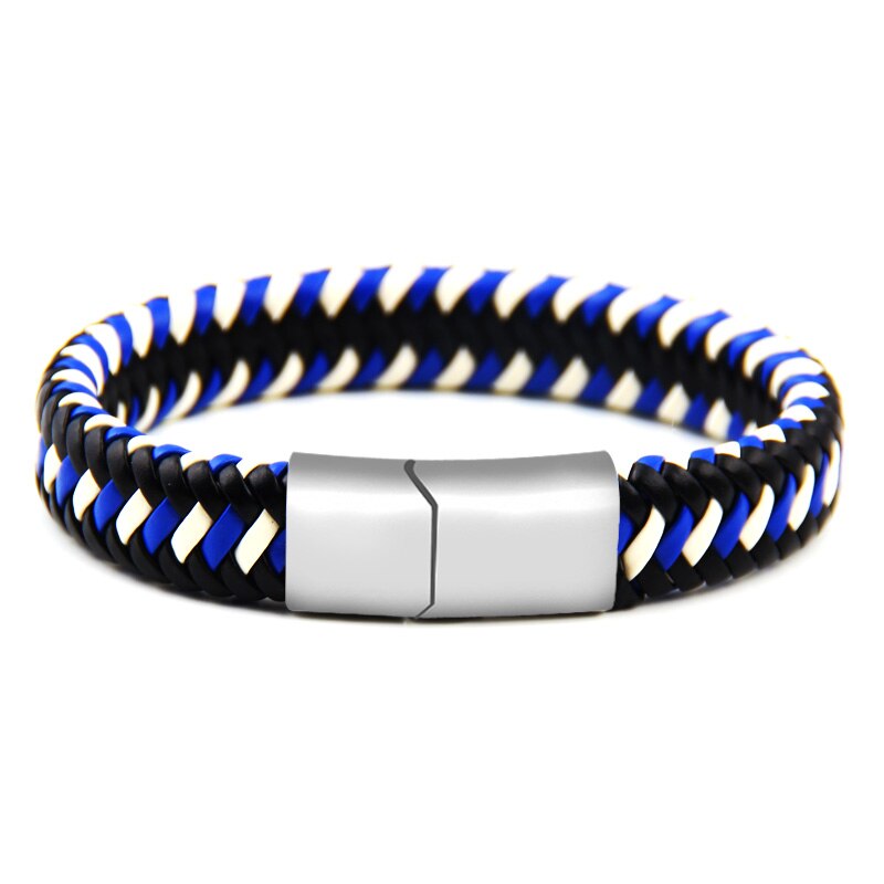 nouvelle Punk Rock Style Trengy bijoux aimant à la main dames Bracelet en cuir hommes accessoires Couple: white blue