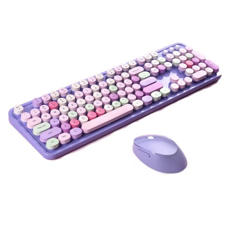 Wireless Girly Pink cute Gaming Mechanical Keyboard and mouse Silent Backlight Round key keyboard for office PC Laptops gamer
