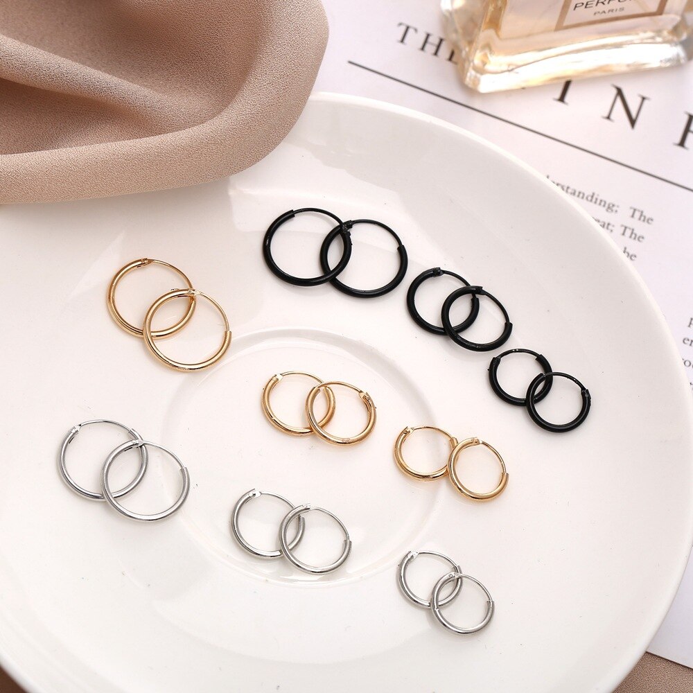 Kleine Hoepel Oorbellen Voor Vrouwen Punk Goud/Zwarte Kleur Ronde Cirkel Earring Ear Ring Piercing Clip Oorbellen Sieraden brincos