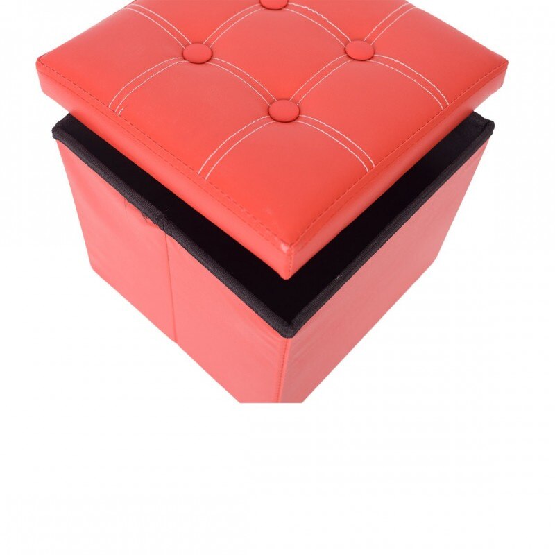 Mobili Rebecca Cube tabouret pouf de rangement simili cuir rouge Lidded 38x38x38