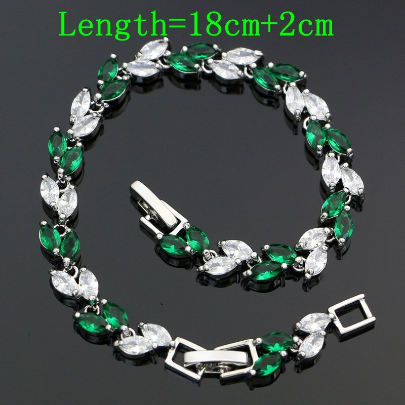 Grønne sten 925 sterlingsølv brude smykker sæt til kvinder øreringe vedhæng ring armbånd halskæde kit