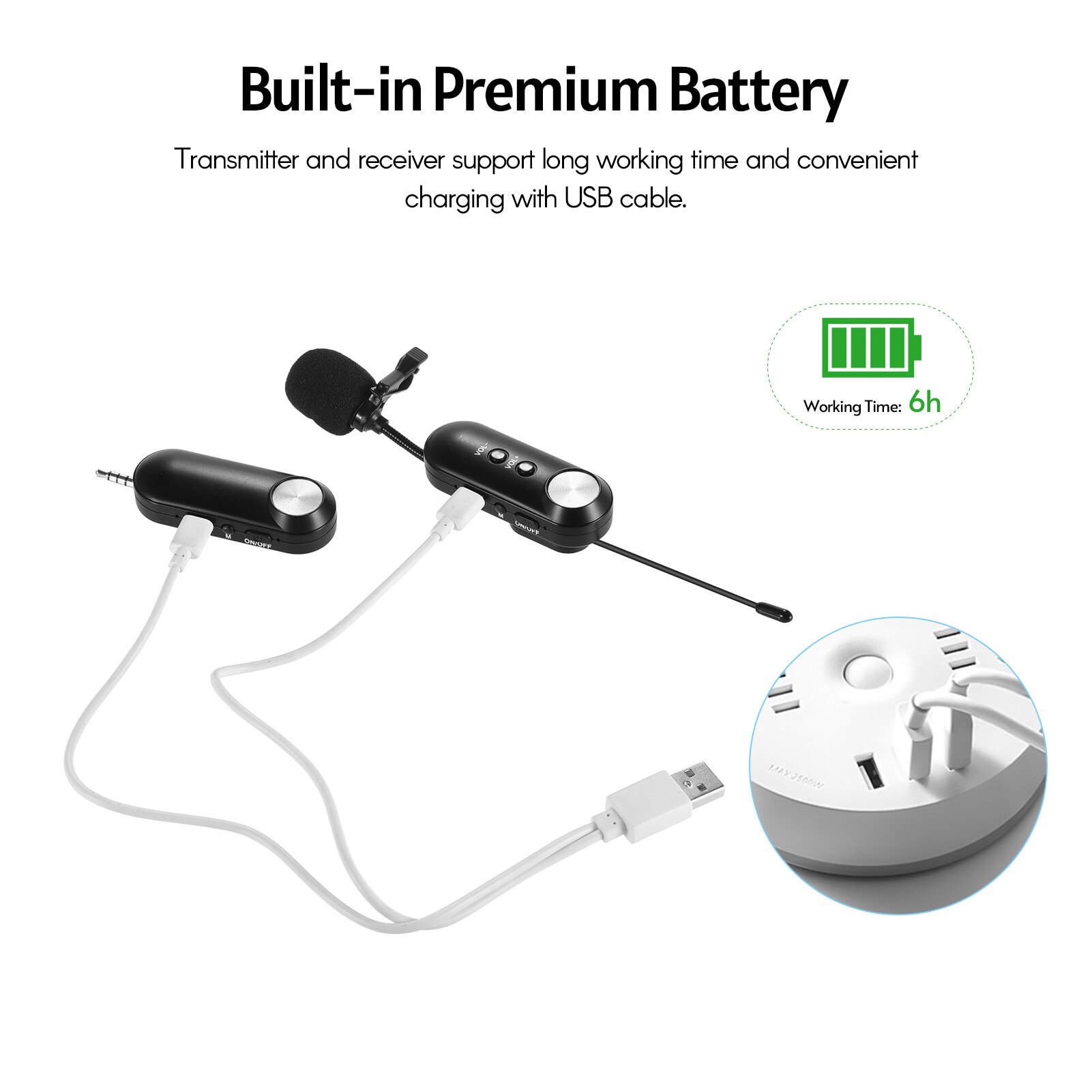 Andoer Wireless Lavalier Lapel Mic Rechargeable Clip-on Microphone System 20m Working Distance for Phones Camera Video Recording