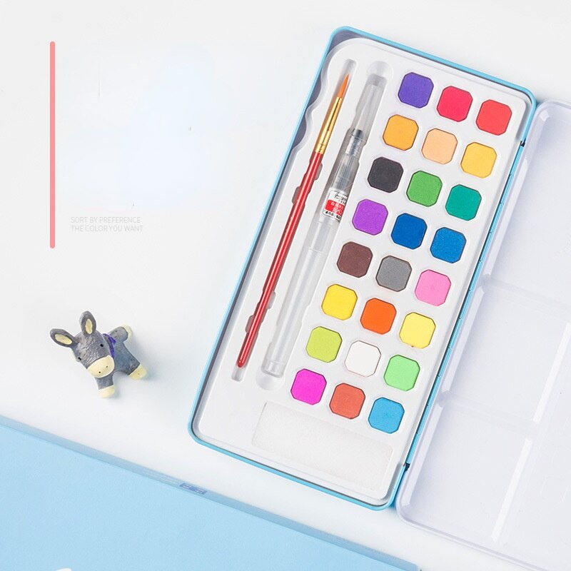 18/24 Color Tin Box Solid Watercolor Paint Set Beginner Sketch Painting Art Learning School Supplies
