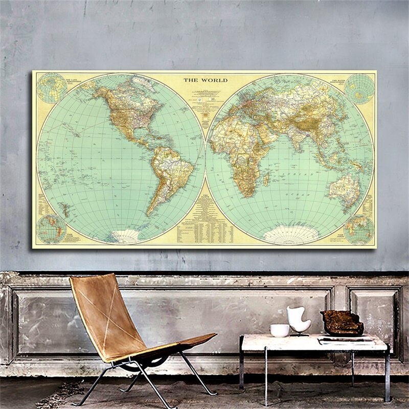 Retro Wereldkaart 1935 Wereldkaart Foto 120*60Cm Posters En Prints Non-woven Behang Onderwijs kantoorbenodigdheden