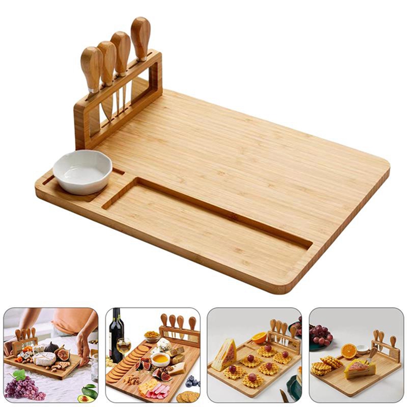 Bamboo Cheese Board Set Meat Charcuterie Platter Serving Tray For Make Cheeses Appetizers Fruits Delicious Meats
