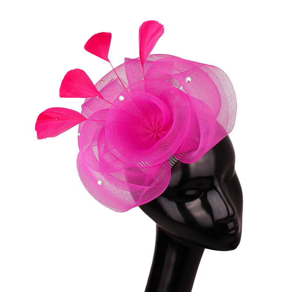Velo de rejilla para mujer, tocado de boda, velos de novia elegantes con flores, accesorios de boda, tocado de novia a la: Rojo rosado