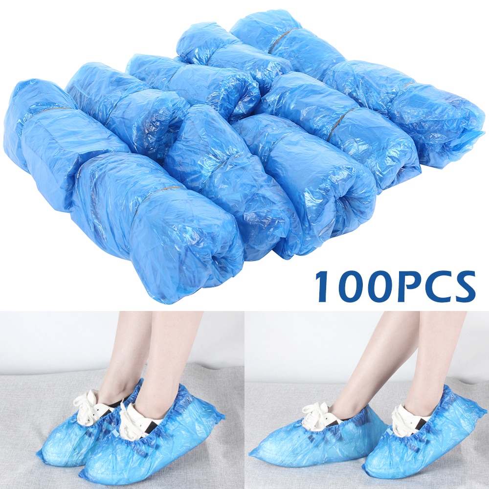 100Pcs Plastic Waterdicht Wegwerp Schoen Covers Overschoenen Regen Overschoenen Modder-Proof Cleaning Schoen Cover Blauw Overschoenen