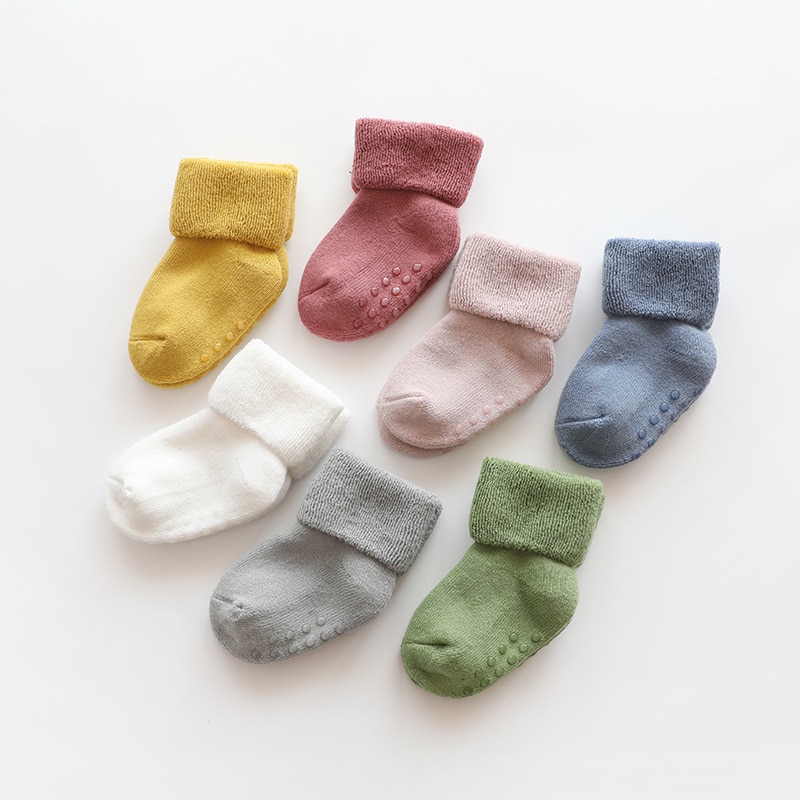 Baby Socken Anti Unterhose freundlicher Socken Mit Gummi Sohlen Neugeborenen Mädchen Jungen Verdicken Wolle Boden Socke freundlicher Winter Wärmer Sokken 0-3Y