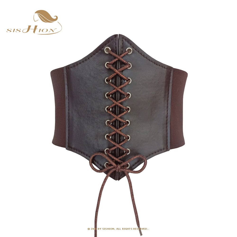 SISHION Gaine Amincissante Femme VD2596 encaje hasta Steampunk cintura ancha negro blanco café debajo del busto corsé cinturón
