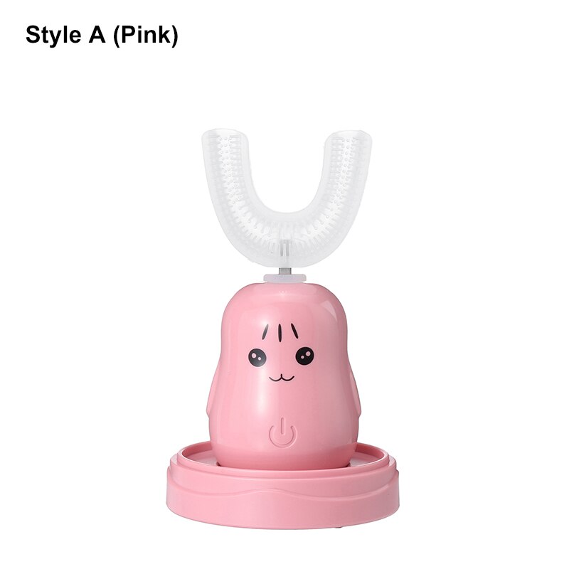 2 Styles Smart Electric Toothbrush 360° U-Shaped Automatic Ultrasonic Cleaning Toothbrush USB Charging for Aged 2-12: Pink Style A