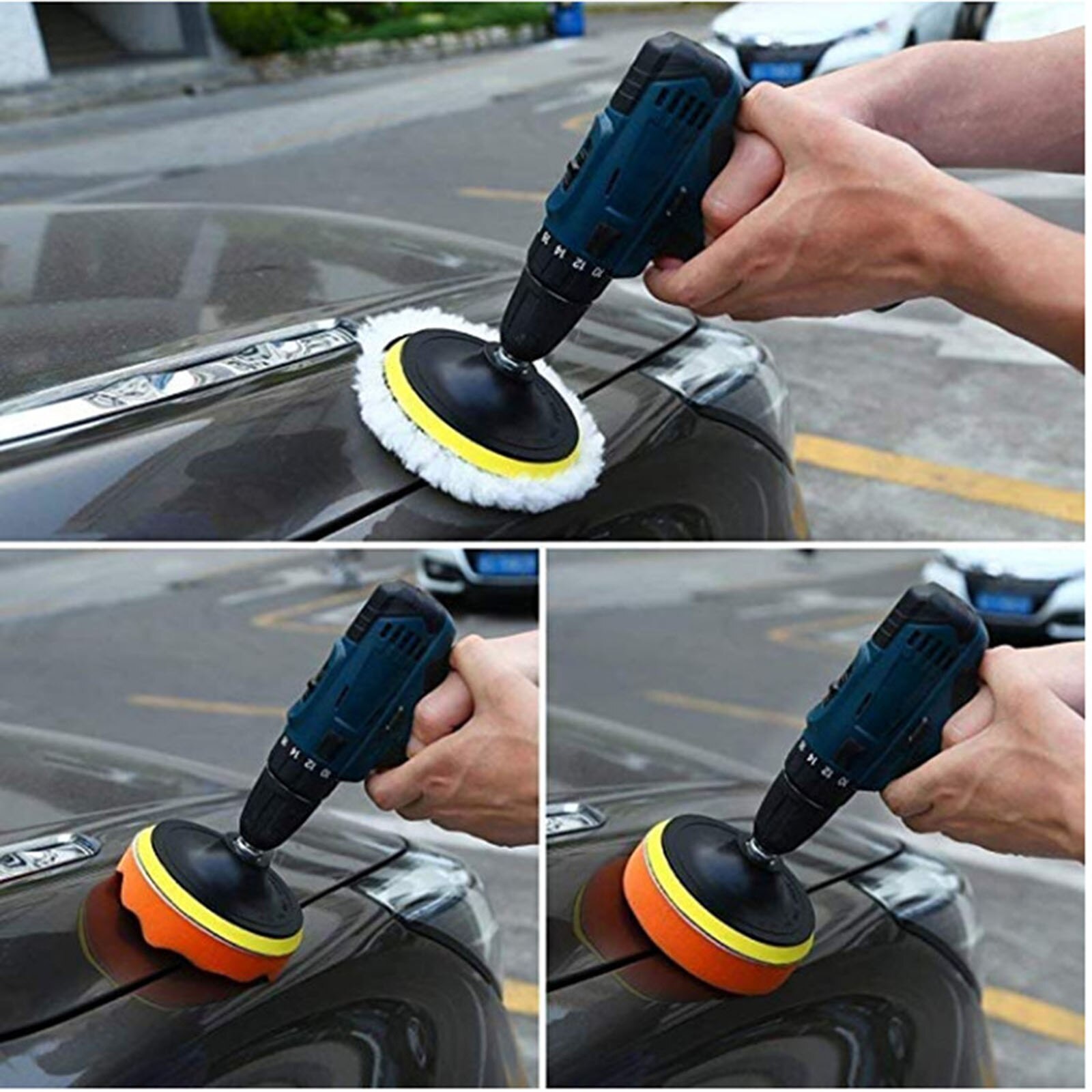 Polishing Drill Adaptor Polisher Sponge Pad Polish Pad Thread Buffing Pad Kit Wool Buffer Set 4 Inch Sponge Polishing Pad Kit