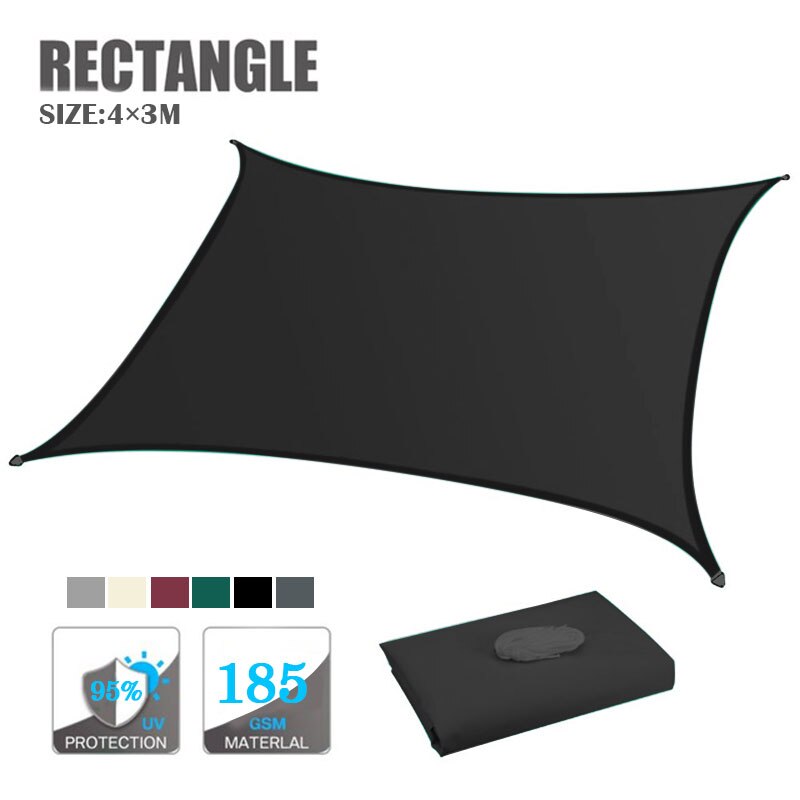 3 x 4M Rectangle Waterproof Awning Sunshade Anti-UV Sun Shade Sail Outdoor Garden Beach Camping Patio Pool Sun Shelter: Black 3x4M