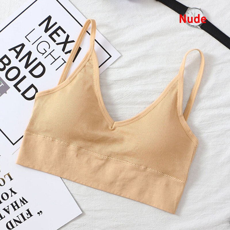 Female Push Up Women Bra Fitness Women Bralette Top Wire Free Padded Brassiere Bra Top Tube Top Underwear: nude