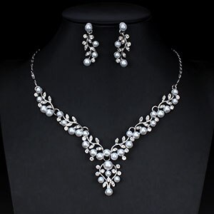 jiayijiaduo Wedding Jewelry Set for Women Bridesmaid Jewelry Silver Color Imitation Pearl Crystal Necklace Earrings Set