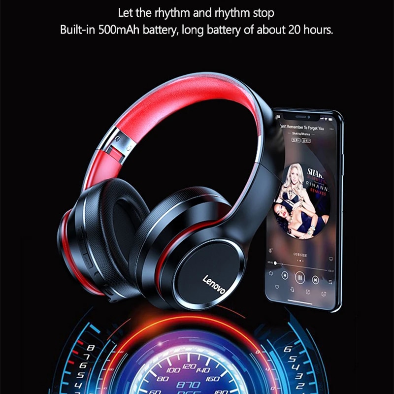 Lenovo HD200 Wireless BT Headset BT5.0 Over-ear Earphone Noise Cancellation HIFI Stereo Game Headset Mic Auriculares de música