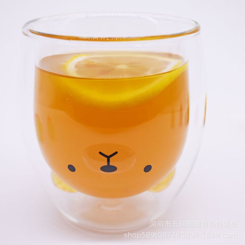 Precioso Panda Taza de cristal de doble pared 250ml oso taza de vidrio jugo vidrio resistente al calor taza de vidrio: Sad Bear