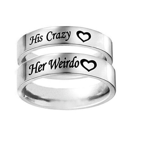 2 stks/set Zijn Crazy Haar Weirdo Ring Set Liefde Hart Paar Ringen Sieraden Titanium Staal Band Ring voor Liefhebbers beste Vriend, BFF