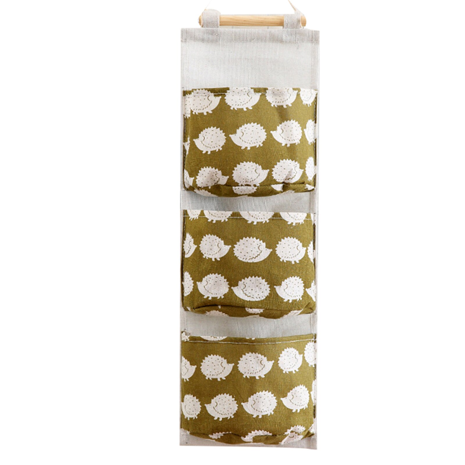 Wall Mounted Storage Bag with 3 Pockets Linen Fabric Waterproof Wall Door Closet Hanging Organizer for Bedroom Bathroom LBS: Hedgehog