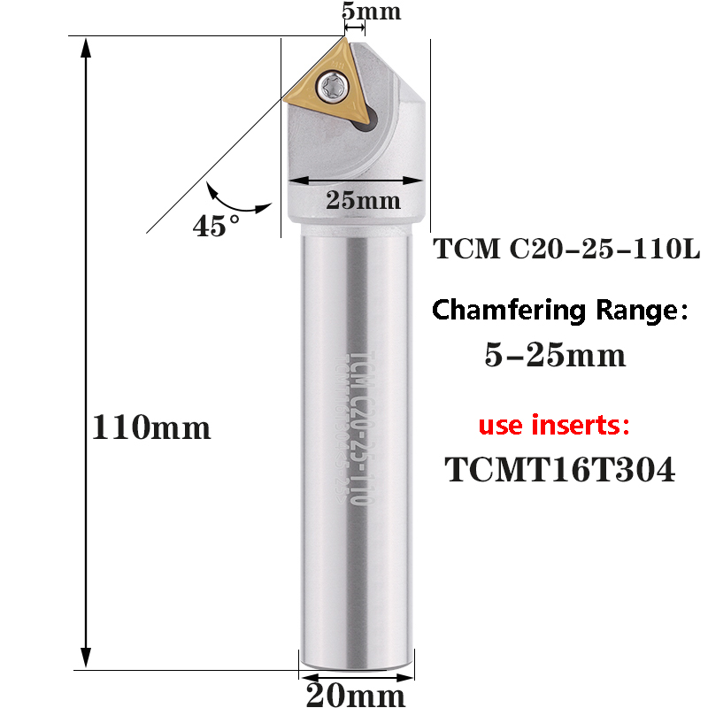 LIHAOPING TCM herramienta de chaflán de 45 grados 12 16 20 mm C20-40-120 torno CNC fresa de acero de tungsteno TCMT fresa de extremo de inserción de carburo: 33 mm