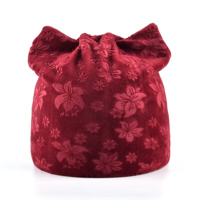 Tqmsmy herfst warme winter muts voor dames kattenoren skullies mutsen met oorkleppen petten dames bloemenprint mutsen tmdh 07: Rood