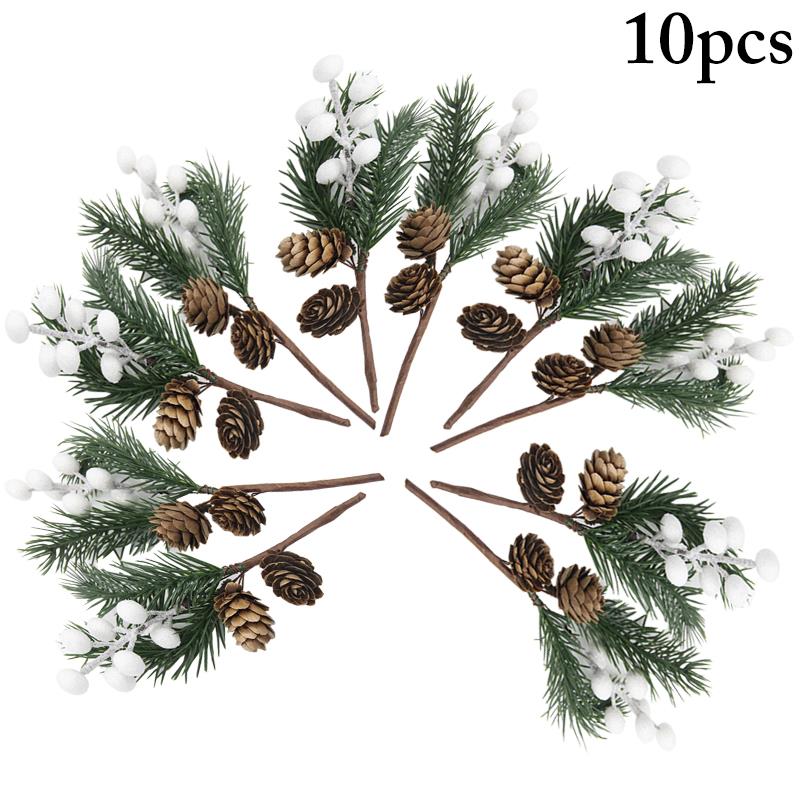 10 Uds. Palillo de bayas de Navidad Pinecone aguja de pino simulada rama pequeña rama de pino para de boda decoración Floral artesanías de flores: 2