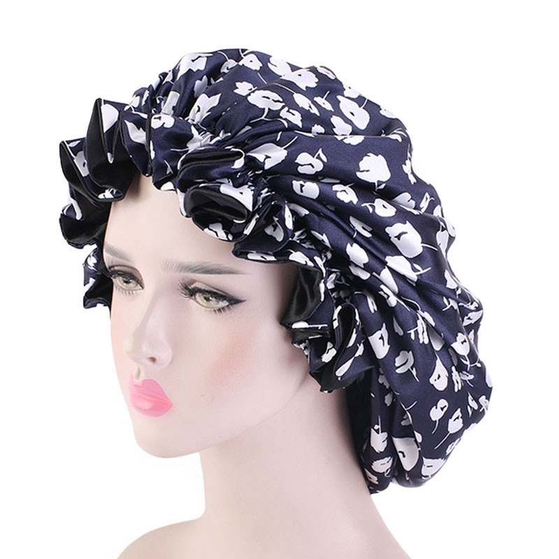 Large Satin Linned Bonnet Sleep Caps Double-sided Reversible Bonnet Hat Silky Night Sleep Cover Cap Ladies Hair Styling Tool