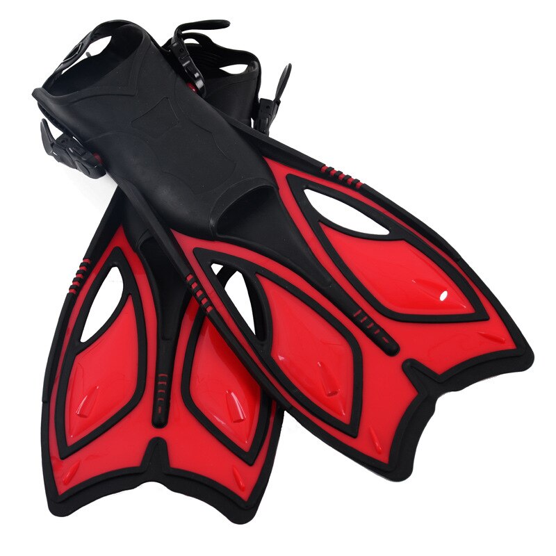 Zwemmen Vinnen Voor Volwassen/Kids Verstelbare Zwemmen Kikker Schoenen Siliconen Dive Team Open Duiken Snorkelen Lange Flippers S: Red / L