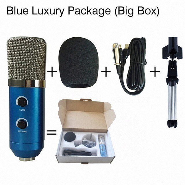 MK F100TL USB Condenser Sound Recording Microphone With Stand Studio Wired Skype Computer Kareoke Microphone: blueL