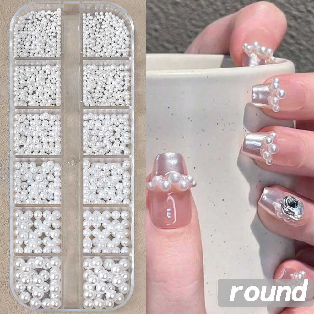Perles demi-rondes à 12 grilles, breloques 3D pour ongles, 1.5/2/2.5/3/4/5mm, perles blanches à dos plat, bijoux pour ongles, artisanat des ongles, strass: YELLOW