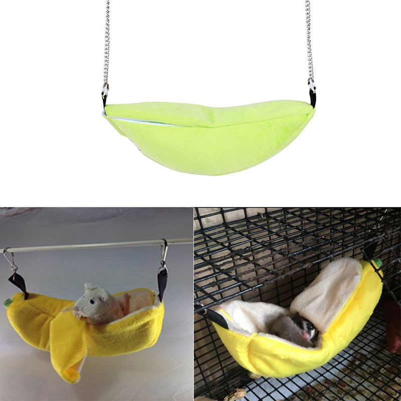 Casa colgante para hámsteres y mascotas hamaca con de plátano jaula Columpio de animales pequeños nido para dormir de algodón cama para mascotas juguetes de rata hamster