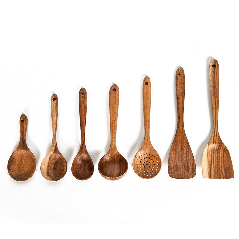 Kitchen Tools Natural Wooden Cooking Tool Sets Scoop Tableware Kitchen Utensils De Cocina Rice Soup Spoon Kitchen Gadgets: 1set