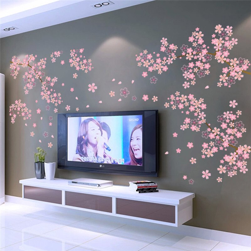 DIY Pink flower tree wall sticker Living Room Bedroom Wall Decal TV Sofa Background Home Decor Mural Wallpaper
