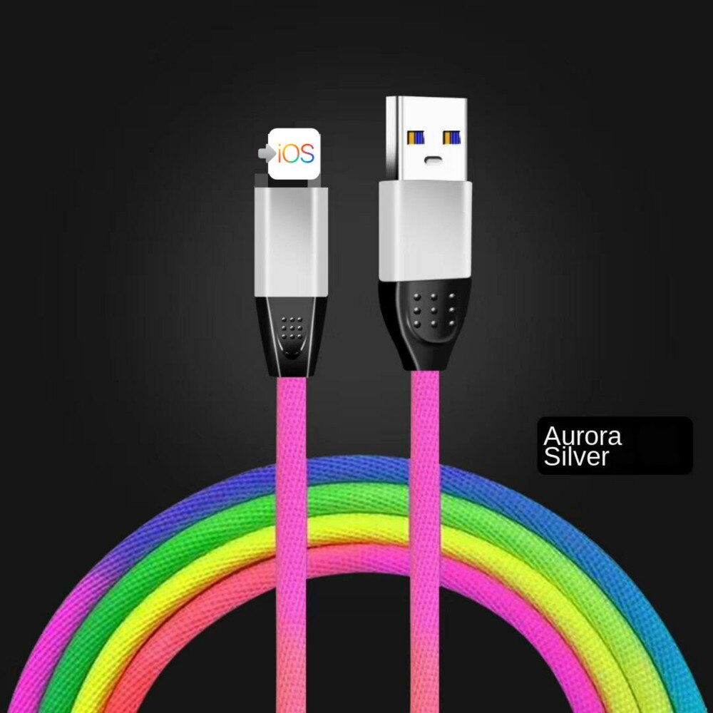 per iPhone tipo-c cavo caricabatterie androide cavo in nylon a ricarica rapida cavo dati a gomito sfumato arcobaleno intrecciato in lega di zinco