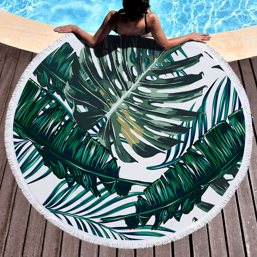 Serviette De Plage ronde en microfibre | Feuilles d'ananas, Selva chiffon éponge imprimé, avec pompon, tapis De Yoga