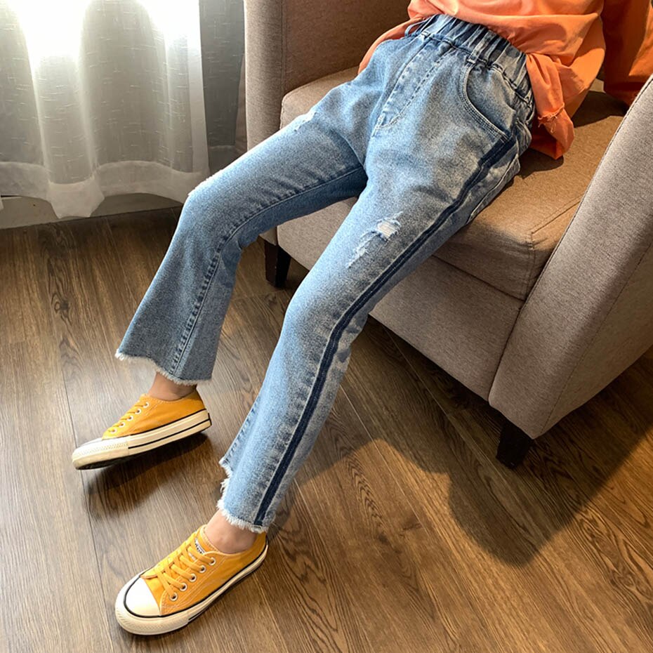 Jean fille trou fille enfant Flare jean rayé Denim pantalon pantalon enfants adolescent printemps automne enfants vêtements pour filles