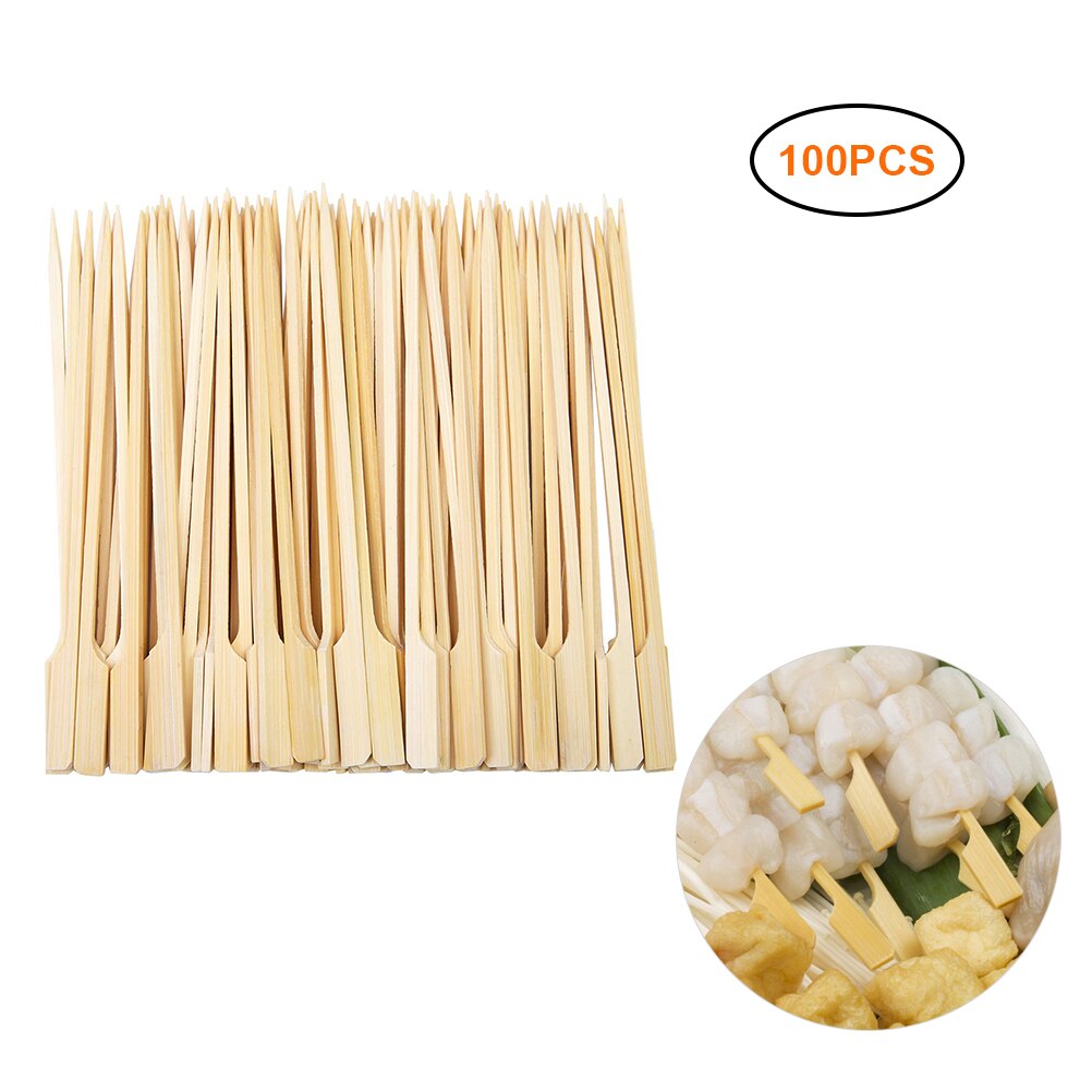 100 Stuks Wegwerp Wood Sticks Barbecue Gereedschap Natuurlijke Bbq Bamboe Spiesjes Voor Shish Kabob Grill Fruit: 18cm