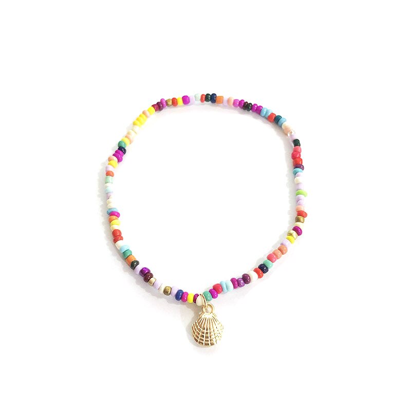 Tobillera bohemia de Color dorado para mujer, cuentas de semillas de concha de Metal, cadena para pies, colorida, hecha a mano para playa, joyería