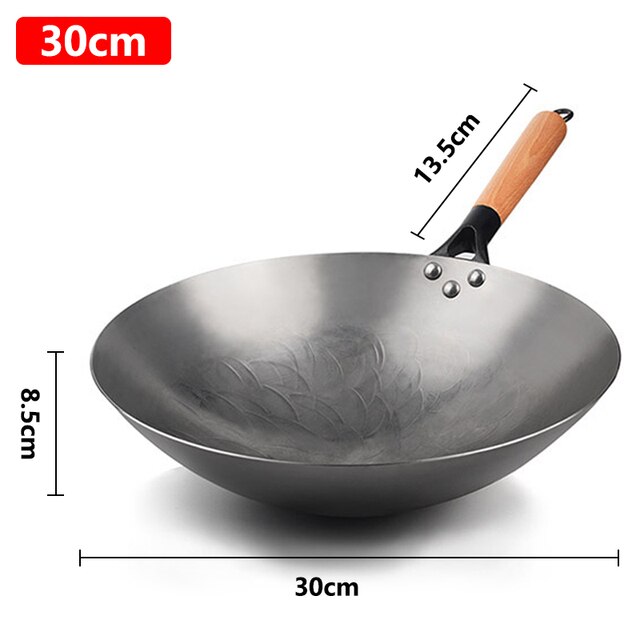Fypo Iron Wok Nonstick Wok Kitchen Cooking Pot Traditional Handmade Wok Detachable Wooden Handle Gas Cookware Kitchen Utensils: 30cm Wok